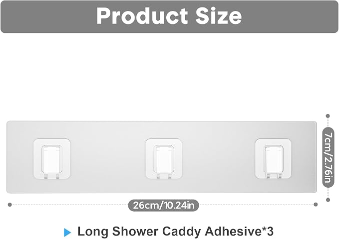 3 Pack Shower Caddy Adhesive Replacement, Waterproof Shower Shelf Adhesive Strips, Strong Adhesive Flat Hooks for Bathroom Storage Shelves and Kitchen Racks No Drilling, Clear - Image 2