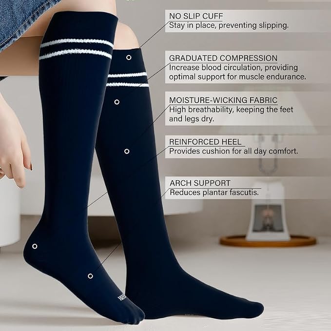 LEVSOX Viscose Made from Bamboo Compression Socks for Pregnant Women 20-30 mmHg Knee High Cute Mens Supports Socks for Travel - Image 2