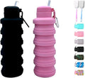 Collapsible water bottles 2 Pack with brush 500ml (Black+Pink) | BPA Free Travel Silicone Water Bottle with Carabiner,Reusable Foldable Portable Sports bottles for Gym Camping Hiking by LIZADIN