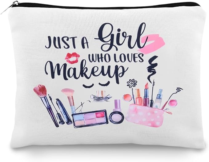 Sisadodo Makeup Tool Storage Bag for Women Just A Girl Who Loves Makeup Bag with Zipper Cosmetic Bags for Makeup Artist Toiletry Bag Make Up Case for Girls Make Up Lover Bags Pouch for Travel by Sisadodo