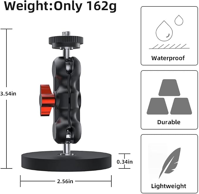 Magnetic Camera Mount for GoPro,Strong Magnetic Mount with 360° Rotation Ball Head Compatible with GoPro Hero 13 12 11 10 9 8 7 6 5 Black,DJI Osmo Action 6/5 Pro/4/3,AkASO and More - Image 4
