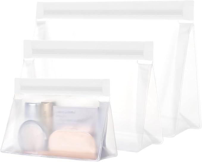 Clear Makeup Bag - TSA Approved Toiletry Bag, 1L+1M+1S, White | Food-Grade PEVA, Leakproof & Sealed, Reusable, Flat Bottom, Small & Medium Quart Carry-On, Large Checked-Luggage for Travel by Packism