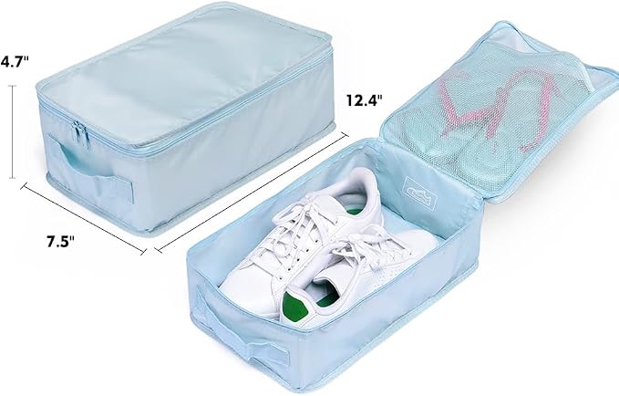 Travel Shoe Bags, Foldable Waterproof Shoe Pouches Organizer-Double Layer (4 Blue Shoe Bag) - Image 4