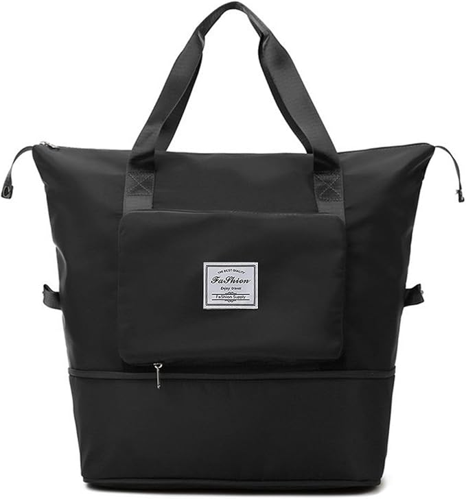 Large Capacity Folding Travel Bag, Lightweight Waterproof Luggage Bag, Expandable Travel Duffel Bag, Dry Wet Separated Gym Tote Bag, Weekender Overnight Bag for Women and Man (Black) - Image 8