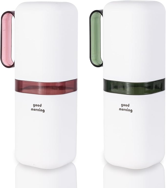Travel Toothbrush Holder,Toothbrush Holder and Rinse Cup with Handle Toothbrush Travel Case,Multifunctional Toothbrush Cup,Large Capacit Travel Toothbrush Holder with Mouthwash Cup(Purple+Green) by Fehnag