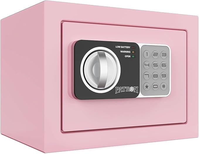 Small safe box with key,Kids mini safe for money, coin safes for home with code，0.236 Cubic Feet Pink by VAULITSAFE