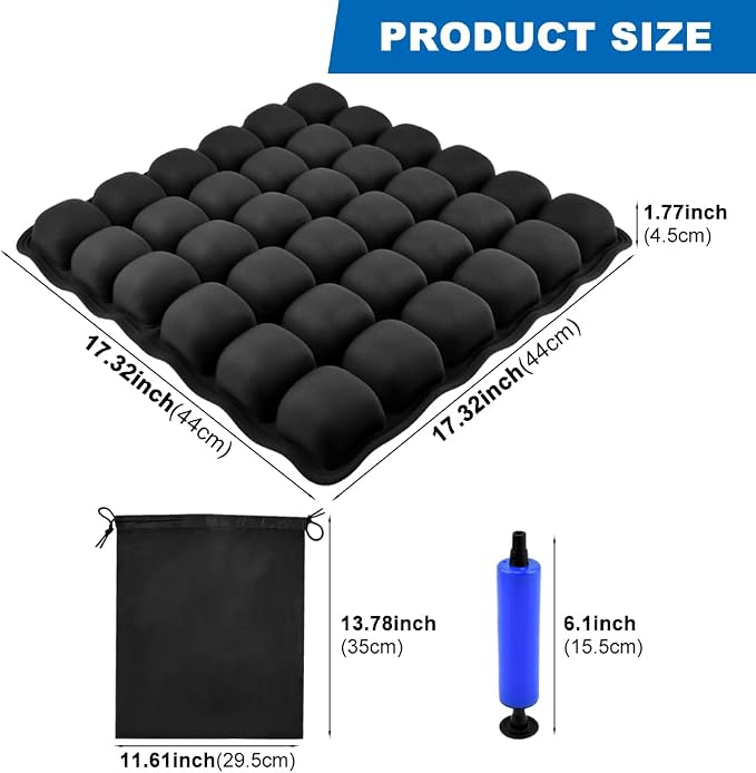 Portable Inflatable Seat Cushion, Airplane Seat Cushion, Press Type 3D Air Cushion for Office Chair, Wheelchair, Car, Travel – Pressure Relief, Breathable & Comfort Support(Color:Black) - Image 2