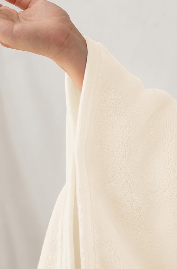 Shawl Blanket Pillow 2-in-1 with Sleeves for Office, Work, Home (Pearled Ivory, 40x60) - Wearable Adult Snuggie Coat Poncho, Airplane Travel Set, Fleece Shoulder Wrap for Men and Women - Image 7