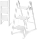 Double Elite Step Ladder 3 Step Folding, Sturdy 330 Lbs Load Step Stool for Adults, Safer Full Steel Kitchen Closet Ladder for Home, Multi-use Small Step Stool Ladder with Anti-Slip Wide Pedals, White by DoubleElite