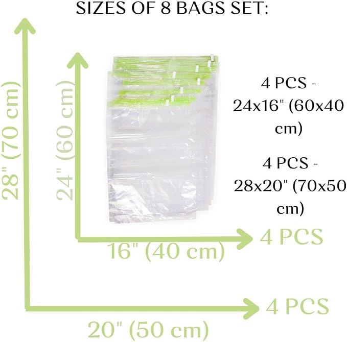8 Travel Space Saver Bags - No Vacuum or Pump - for Clothes - Reusable - Luggage Compression - Set of 4 L and 4 M Sacks - Transparent - Image 4