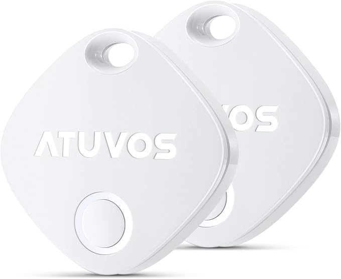 ATUVOS Luggage Tracker, Key Finder, Bluetooth Tracker Pairs with Apple Find My (iOS Only), Item Locator for Bags, Wallets, Keys, Waterproof IP67, Anti-Lost 2 Pack, White by ATUVOS