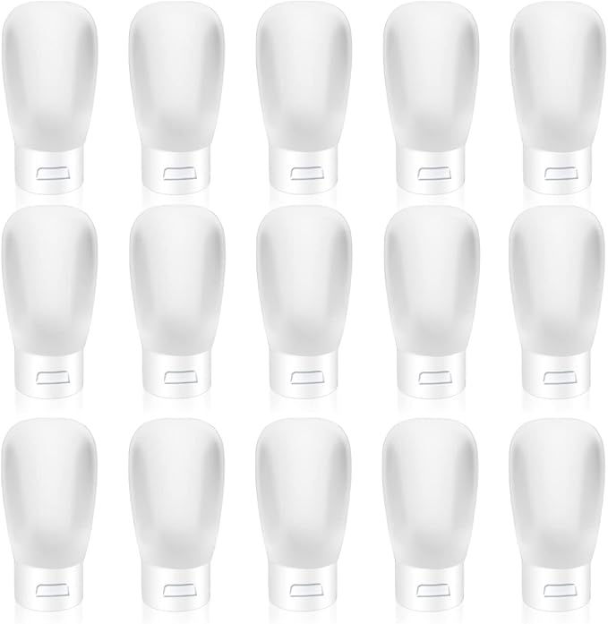15 Pack 30ml/1oz Plastic Squeeze Bottles Travel Tubes Cosmetic Soft Leak-Proof Makeup Toiletry Containers with Flip Cap Refillable for Facial Cleanser Body Bath Shower Gel Lotion Cream Shampoo by Cositina