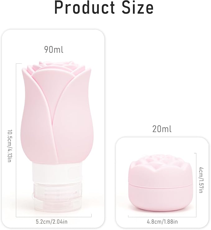 Travel Containers Bottle for Toiletry 4 Pack 3oz Leakproof TSA Approved & Refillable Mini Cream Jars, Silicone Squeeze Tube Rose Bottles for Shampoo Lotion Body Wash BPA Free +Bag, Red Pink Rose - Image 5