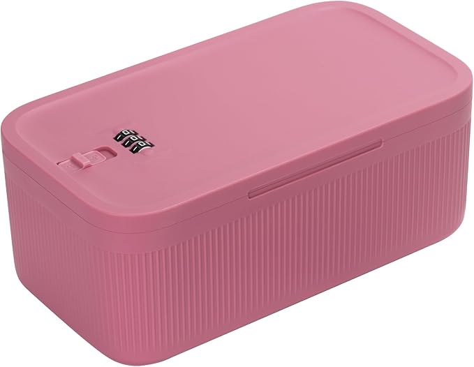 Small Lock Box for Medicine Safe, Lockable Storage Box with Combination Code, Ideal for Food & Fridge Items, First Aid Kit Organizer, Phone Jail, Perfect for Home, Office, Dorm, Travel, Gift (Pink) by GLOQESEN