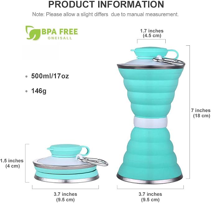 Collapsible Water Bottle, Camping Cup With Carabiner, Reuseable Silicone Foldable Leak Proof Portable Sports Travel Water Bottles For Outdoor, Travel Gym Hiking, BPA Free, Cycling Cups with Carabiner - Image 7