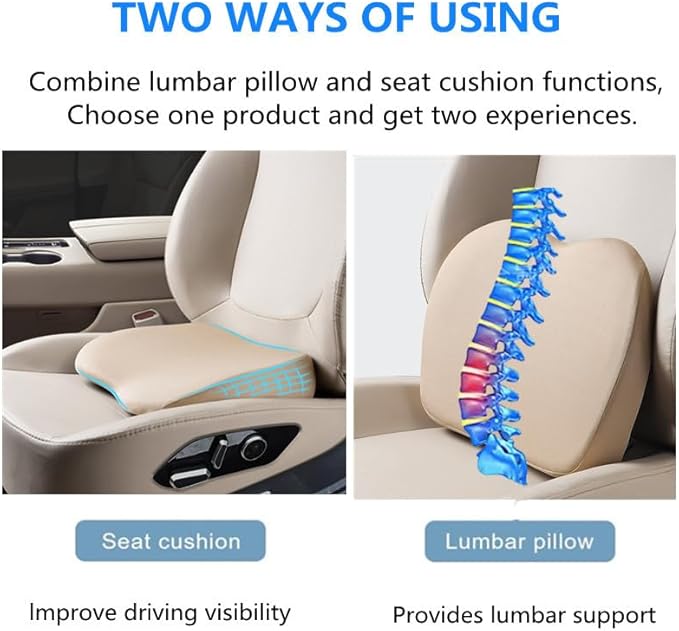Car Seat Cushion for Driving, Car Booster Seat Cushion for Short Drivers | Portable Driver Seat Cushion to Raise Height 3.5 in,Office Chair Back Support Pillow for Lower Back Pain Relief - Image 5