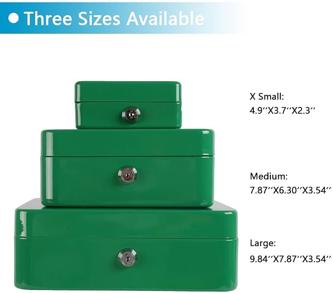 xydled Cash Box with Money Tray,Locking Cash Box with Combination Lock,Money Box with Removable Coin Tray,Medium,9.84 inchx 7.87 inchx 3.54 inch,Green - Image 9