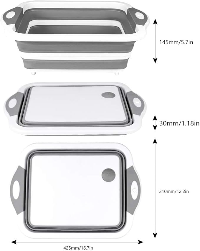 QiMH Collapsible Cutting Board - Foldable Multi-function Dish Tub - Washing and Draining Veggies Fruits Food Grade Sink Storage Basket(8.5 Quart) - New Kitchen and Camping Essentials(Knife Included) - Image 2