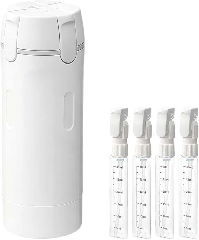 4 in 1 Travel Dispenser Set with 4 Pack 30ML Leak Proof Bottles for Toiletries, Portable Containers for Shampoo Lotion Conditioner Cream (White) by FOLALIFE