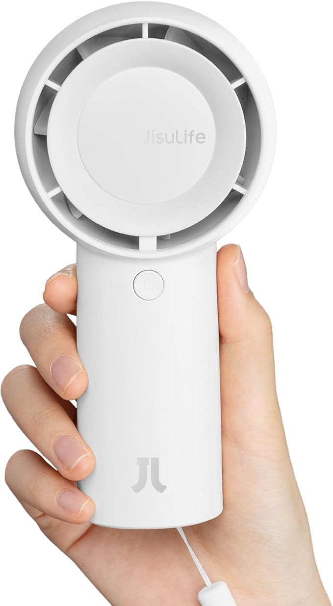 JISULIFE Portable Handheld Turbo Fan Rechargeable 4000mAh 5-Speed (White) | Up to 16H max cooling, Personal Battery Powered Pocket Fan for Travel/Outdoor/Vacation/Concerts, Birthday Gifts for Women by LivechillStaycool