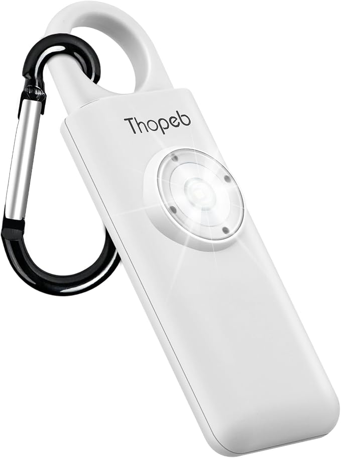 Personal Safety Alarm for Women – Superior Loud Siren & SOS Strobe | Premium Compact & Well-crafted Self Defense Keychain Alarm, College Dorm Essential, Variety of Colors (White) by Thoepb