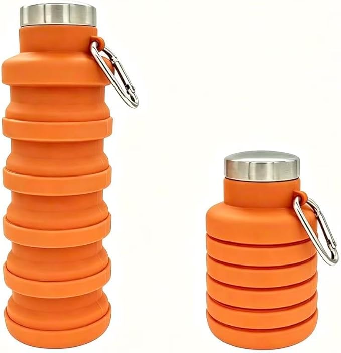 YCT Collapsible Water Bottle 17oz（500ml），Travel Portable Sport Water Bottle，Reusable Silicone Foldable Water Bottles for Gym Camping Hiking (Orange) by YCT