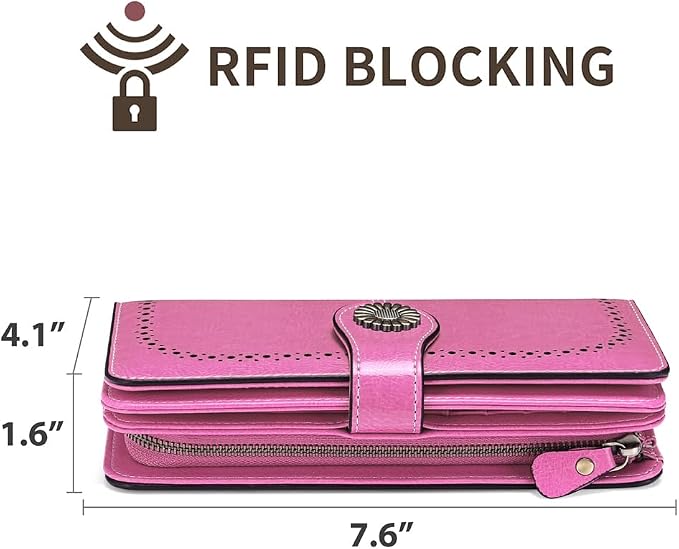 SENDEFN Wallets for Women Leather Credit Card Holder with RFID Blocking Large Capacity Wristlet | with RFID Blocking - Image 4