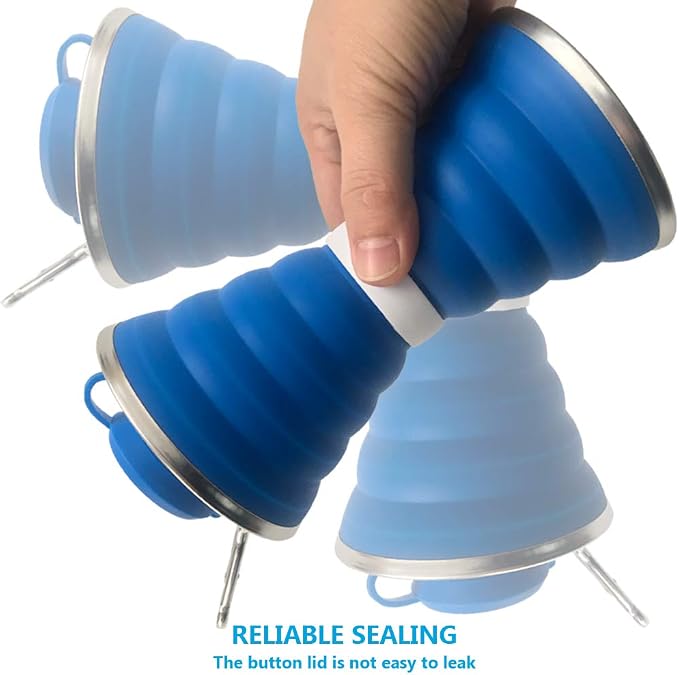 Collapsible Water Bottle, Camping Cup With Carabiner, Reuseable Silicone Foldable Leak Proof Portable Sports Travel Water Bottles For Outdoor, Travel Gym Hiking, BPA Free, Cycling Cups with Carabiner - Image 3
