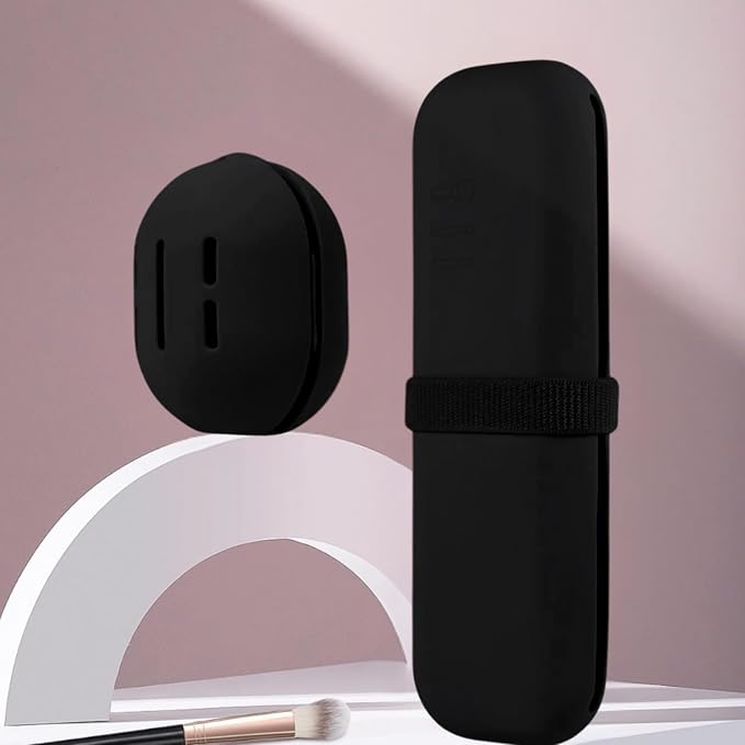 Silicone Makeup Brush Holder Travel Case Water-Resistant Brush Organizer for Travel Makeup Brushes Storage with No Odor Nylon Strap Closure (Black) - Image 2