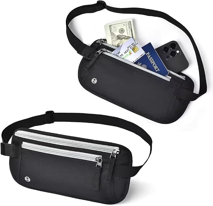Travel Money Belt with RFID Blocking, Hidden Waist Pack for Passport, Cards, and Cash, Black (Blue) - Image 2