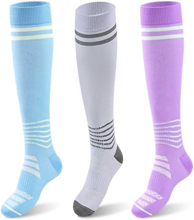 Compression Socks for Women - 15-20mmHg Plus Size Knee High Graduated Support (3 Pairs) - Breathable Striped Socks for Running, Athletics, Travel & Pregnancy by Unknown