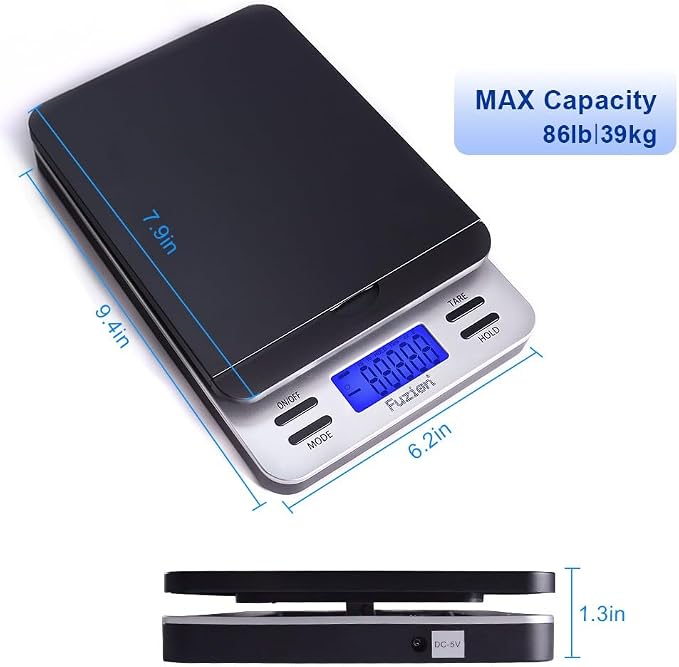 Fuzion Shipping Scale, Accurate Digital Postal Scale 86 lb/0.1 oz | Hold and Tare Function, Package Scale, Postage Scale for Packages and Mailing, LCD Display, Battery and AC Adapter Included - Image 3