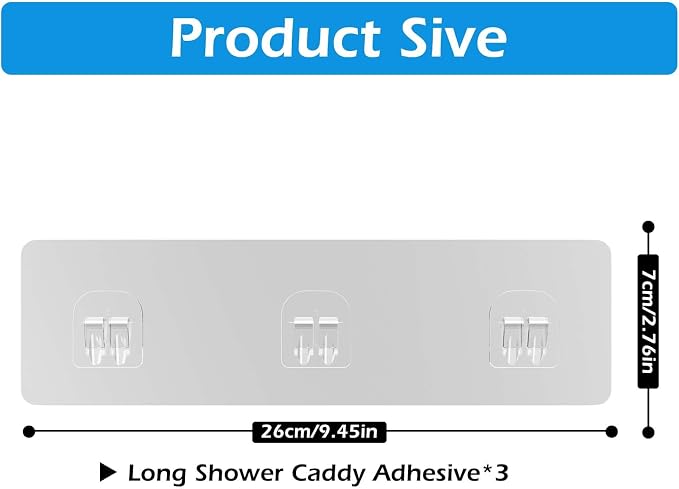 3 Pack Shower Caddy Adhesive Replacement, Shower Adhesive Strips, Strong Adhesive Hooks, Waterproof Sticker, No Drilling, for Bathroom Shelf and Kitchen Racks - Image 2