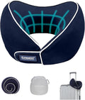 Travel Neck Pillow for Airplanes, Neck Support Pillow for Sleeping & Pain Relief, Stuffable Cervical Pillow, Portable Travel Essentials for Plane, Car & Office(Dark Blue) by Back2