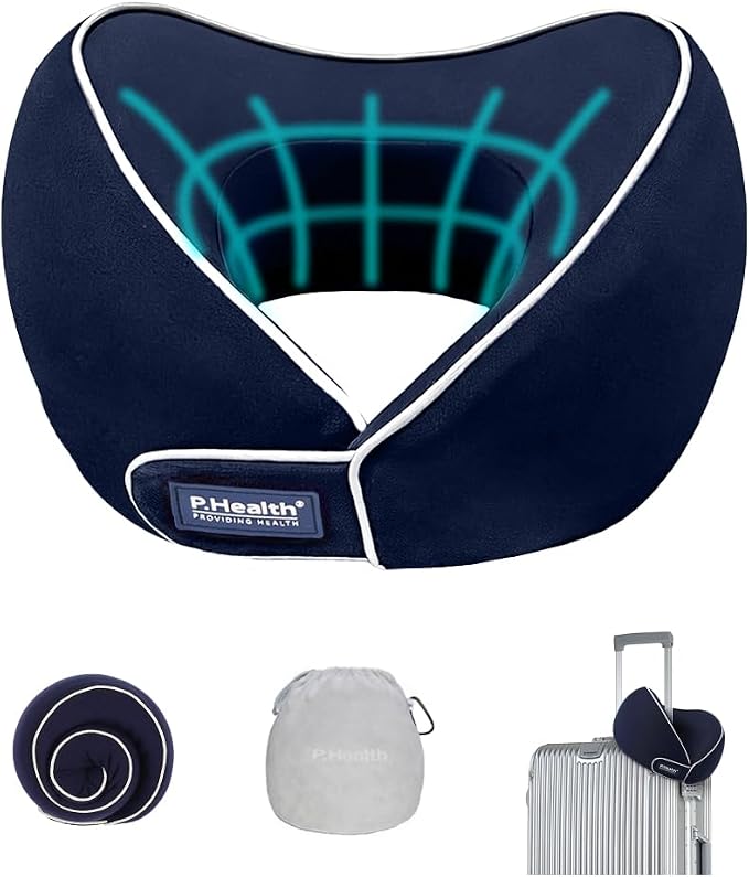 Travel Neck Pillow for Airplanes, Neck Support Pillow for Sleeping & Pain Relief, Stuffable Cervical Pillow, Portable Travel Essentials for Plane, Car & Office(Dark Blue) by Back2
