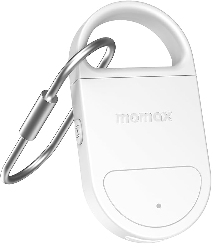 Momax Key Finder Tracker Tag – Smart Personal Alarm Rechargeable Tracking Device with SOS Alert & LED Strobe, Find My (iOS Only), Anti-Lost Tags with Keychain, Travel Gadget for Women, Girls, White by MOMAX