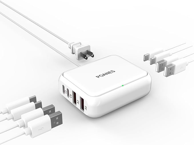 8-Port Travel USB Charger Station, Multi-Port Travel USB C Charger | 4 USB-A and 4 USB-C Port Mini Charging Station, Charging Station Block for Traveling, Camping Compatible with Phone, Earbud by POANES