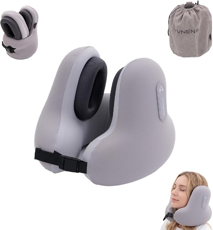 Neck Travel Pillows for Airplanes with Bluetooth, Premium Memory Foam Neck Pillow, Noise Reducing Travel Pillow for Long Flight, Office, Cars, Home, Sleeping and Rest, Gray by Unknown