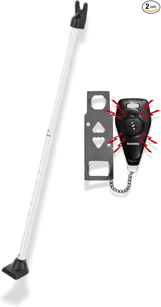 Door Security Bar & Portable Door Lock with Alarm (White) – High-Grade Iron Door Jammer & 130dB Alarm for Home, Apartment, Hotel & Travel Safety – (Black) by SECURITYMAN
