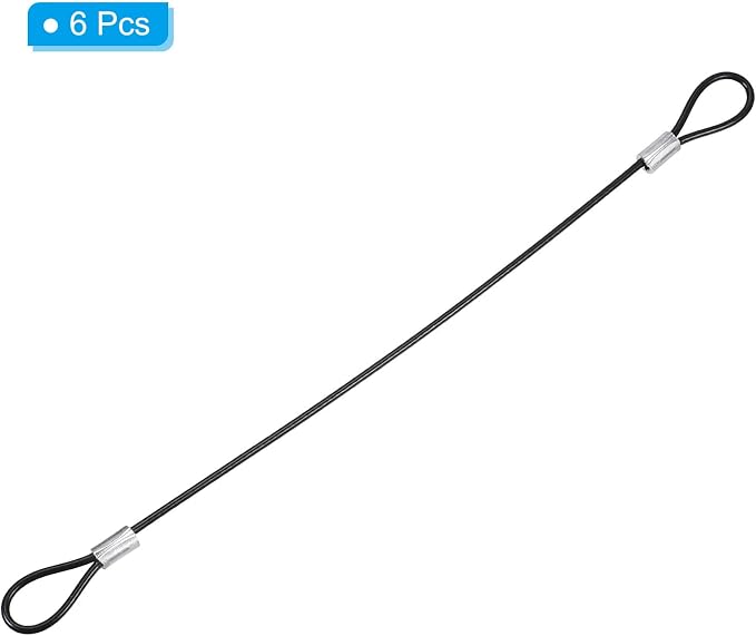 PATIKIL 8 Inch Safety Cable Lock, 6 Pack Stainless Steel 2mm Dia Security Wire Rope with Double Loop for Stage Lighting Luggage Lock Black - Image 3