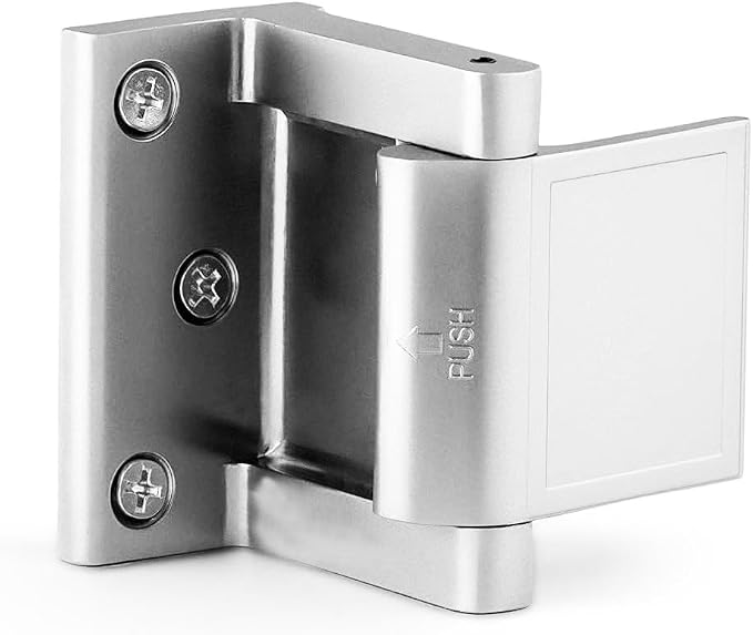 Door Security Lock Zinc Alloy, Door Lock Reinforcer Privacy Door Latch for in-Swinging Doors Extra High Resistance Home, 1pack Satin Nickel by MaxxGeek
