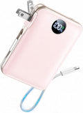 Portable Charger Power Bank 10000mAh, 45% Smaller Built-in Cables & AC Plug | Built-in Cables & AC Plug, 22.5W Fast Charging, 4-Device Charging, Travel Essential, for iPhone, iPad & Samsung Galaxy, Pink by Unknown