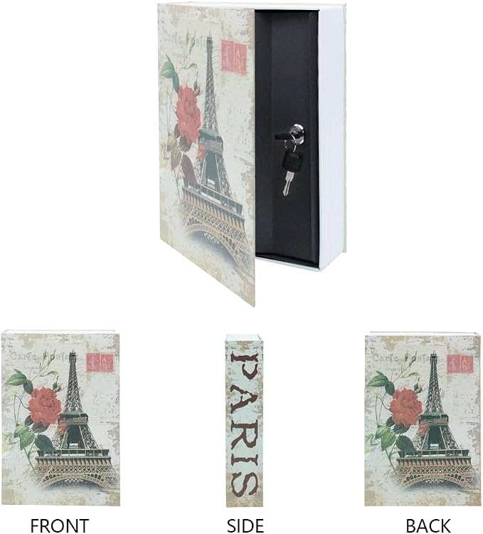 Diversion Book Safe Storage Box (9.5"×6"×2.2"), Dictionary Secret Safe Can with Security Key Lock, Diversion Book Hidden Safe (Paris,Key) - Image 2
