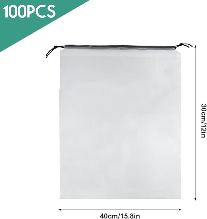 100Pcs Shoe Bags for Travel，PLULON 15.7" x 11.8" Clear Drawstring Storage Plastic Bags Shoes Organizer for Packing Waterproof Dustproof Women Men Portable Travel Essentials - Image 3