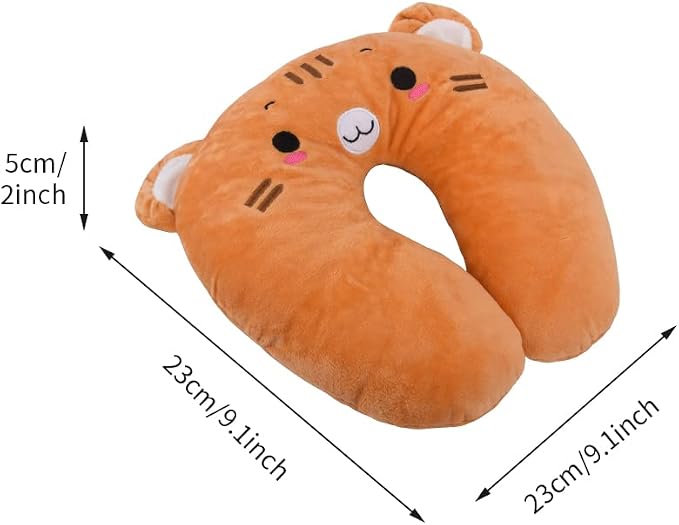 EKDJKK Travel Pillow for Kids, Cute Animal Neck Pillow Support U Shaped Cushion Plush Soft Rest Reading Pillow Sleeping Pillow for Airplane Train Car (Orange Cat) - Image 2