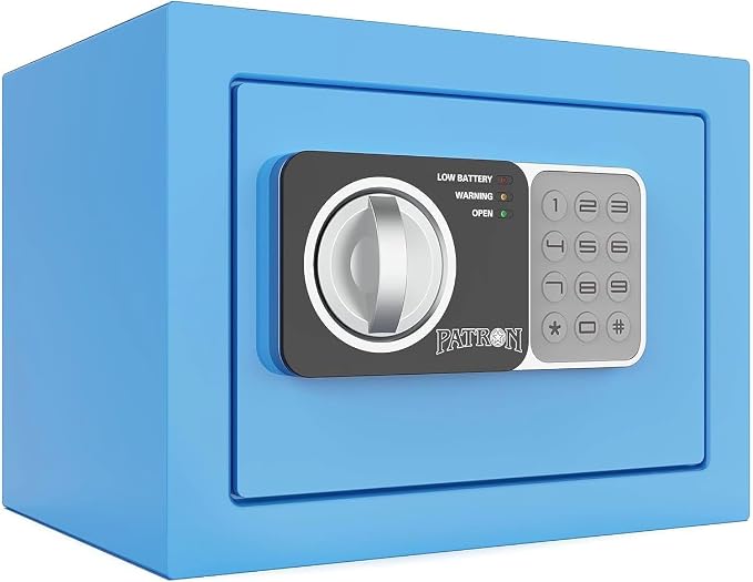 Small safe box with key,Kids mini safe for money, coin safes for home with code，0.236 Cubic Feet Blue by VAULITSAFE