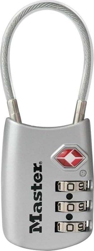 Master Lock TSA Approved Combination Luggage Lock Assorted Color 4688EC | TSA Accepted Set Your Own Combination Luggage Cable Lock, Suitcases, Backpacks, Travel, Airport Security, 3-Digit Lock by MasterLock