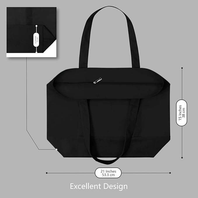TOPDesign 1-Pack Canvas Tote Bag with an External Pocket, Reusable Grocery Shopping Bag, Top Zipper Closure, Daily Essentials (Black) - Image 5