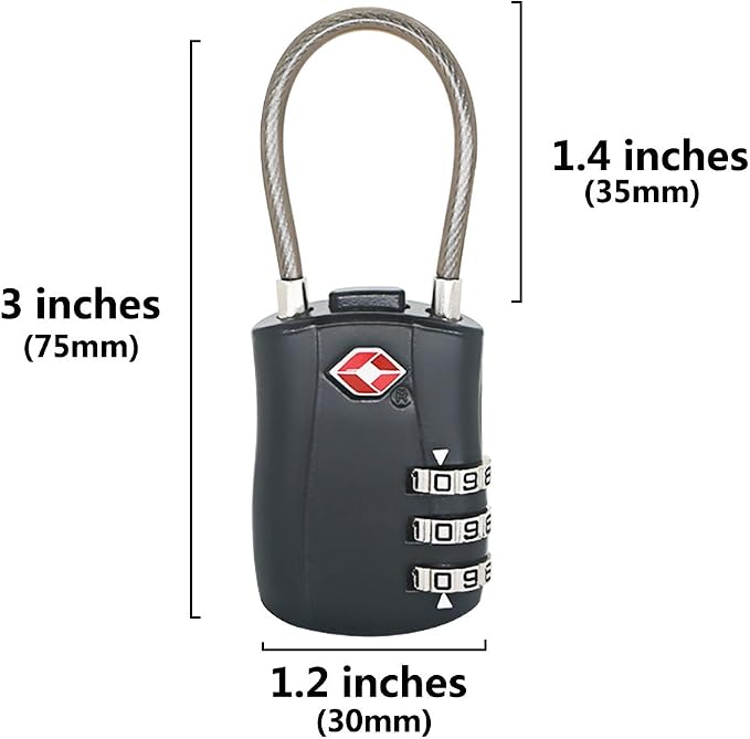 TSA Approved Travel Combination Cable Luggage Locks for Suitcases-4 Pack (Black) - Image 3
