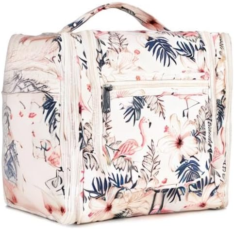 Narwey Hanging Toiletry Bag for Women Travel Makeup Bag Organizer Toiletries Bag for Cosmetics Essentials Accessories (Large, Beige Bird) - Image 9